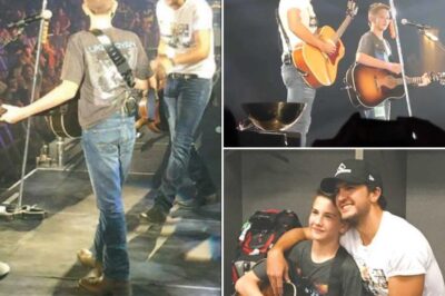 Luke Bryan created a heartwarming and unforgettable moment for 13-year-old Ethan Payne, a Make-A-Wish kid, when he invited the young musician to join him on stage for a duet at his AT&T Stadium show in front of 50,000 fans. The unplanned duet came after Payne impressed Bryan by playing one of the country star’s songs during a pre-show meet-and-greet in Arlington, Texas. The special moment not only fulfilled Ethan’s wish but also left the crowd in awe.