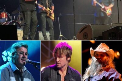 Keith Urban, Chris Stapleton, and Vince Gill stormed the stage, instantly igniting the crowd with their electric energy. As they tore into “Blue Ain’t Your Color,” their guitars screamed with power, each chord sending a jolt through the room. The air seemed to crackle as their voices blended, raw and passionate, pulling everyone into the moment. The audience couldn’t help but be swept away by the intensity, their every move and note a perfect blend of pure talent and fiery emotion.