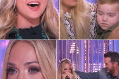 An American Idol hopeful steps onto the stage, heart pounding, voice steady. She take a deep breath and begin singing one of Carrie Underwood’s most beloved classics, pouring their soul into every note. Meanwhile, across the room, Carrie cradles her sleepy baby, the soft melody wrapping around them like a lullaby. But as the performance swells, emotion takes over—tears spill down Carrie’s face. It’s a moment of pure magic, where music, memories, and motherhood collide.