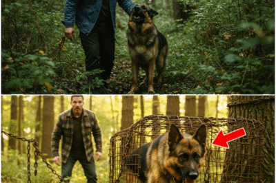 What horrors did the crying German Shepherd flee in the misty woods? When a quiet man followed the bloody trail, he stumbled upon a gruesome secret: a hidden cage of suffering, unspeakable loss, and a loyalty so unbreakable it left even the bravest in tears—forever changed by what lurked beneath the trees.