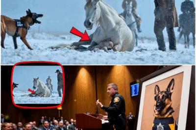 When a K9 dog’s desperate barking pierced the blizzard, rescuers followed him to a wild Mustang lying in the snow. What they uncovered below the horse’s belly was astonishing—a lost child huddled for warmth, shielded from the storm. This incredible act of animal instinct and interspecies heroism stunned everyone.