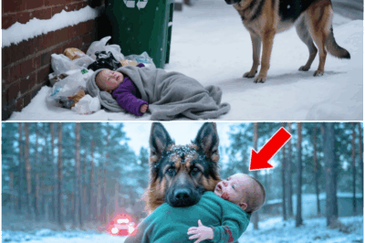A stray German Shepherd was found curled around an abandoned baby in the freezing night, refusing to leave the infant’s side despite hunger and danger. When rescuers arrived, what happened next was unthinkable—the loyal dog protected the baby from wild animals and cold, leading to a miraculous rescue that left everyone in awe and tears.