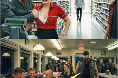 Beim Ladenschluss belästigten Schläger eine Kassiererin – ohne zu wissen, dass Biker noch da waren.